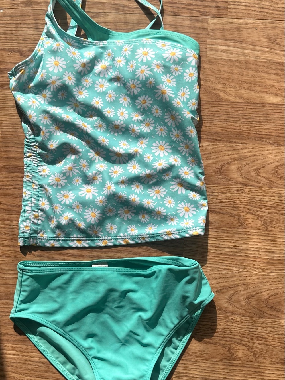 Kids Aqua Daisy Tankini Set - Turquoise